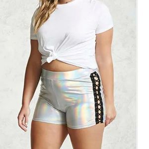 Iridescent Spandex Shorts 3X Silver Shiny Sci-fi